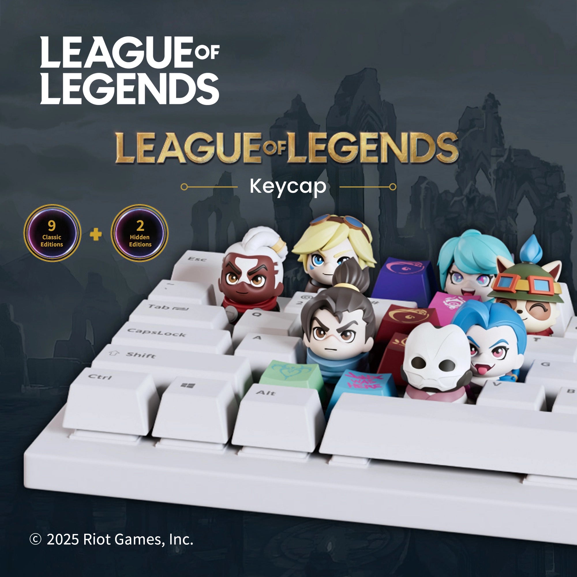 League of Legends blind box keycaps on a mechanical keyboard